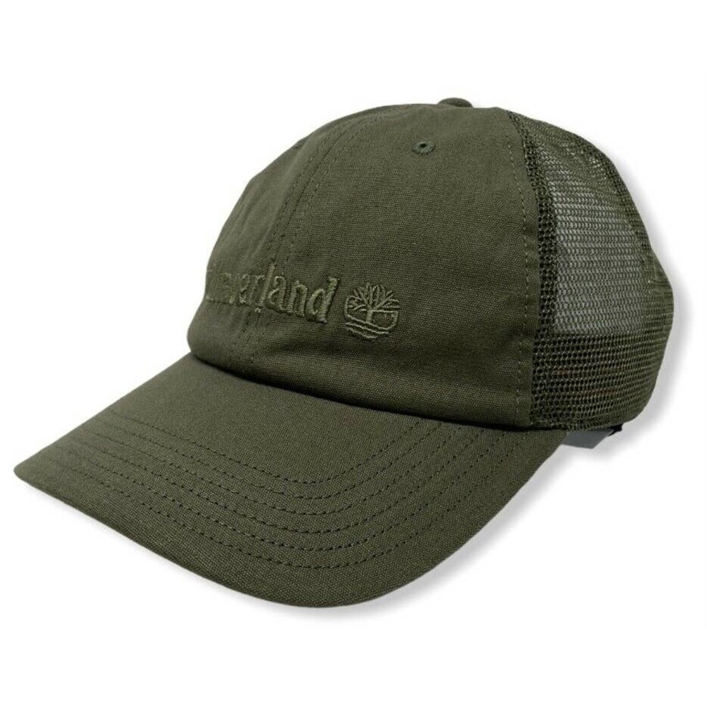 Timberland Men's Nature Embroidered Logo Mesh Trucker Hat Cap - Olive